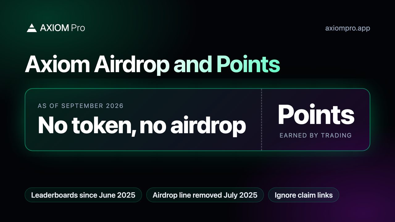 Axiom Airdrop and Points. As of September 2026: No token, no airdrop. Points earned by trading