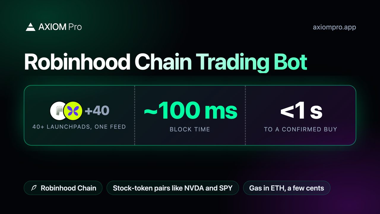 Robinhood Chain Trading Bot: 40+ launchpads, one feed, ~100 ms block time, <1 s to a confirmed buy